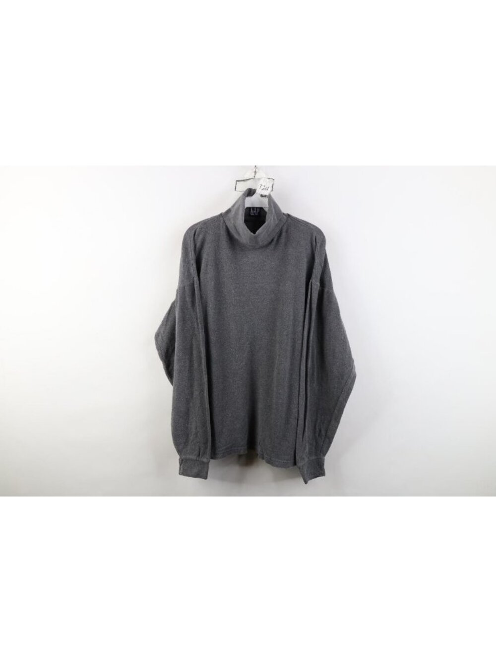 Vintage 90s Gap Mens Size Large Faded Blank Long Sleeve Turtleneck T-Shirt Gray